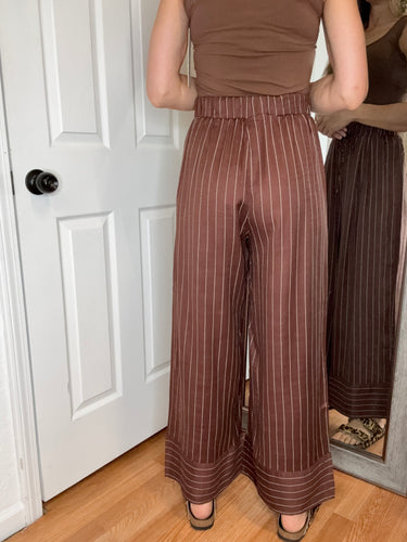 Bonnie Pinstripe Pants Brown- Skies Are Blue