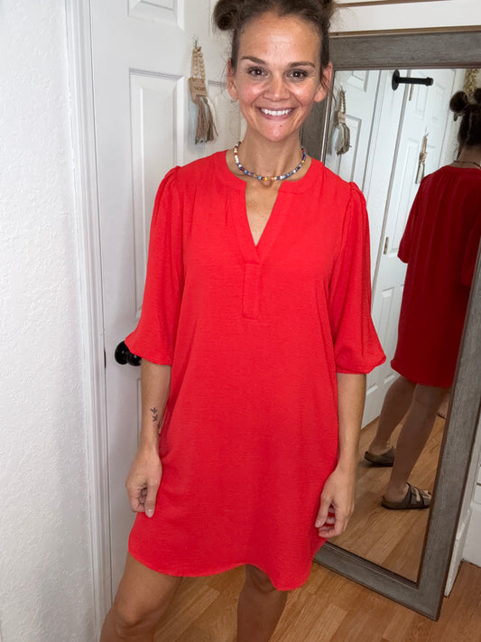MARIBELL 3/4 SLEEVE SHIFT DRESS PERSIMON - MITTOSHOP