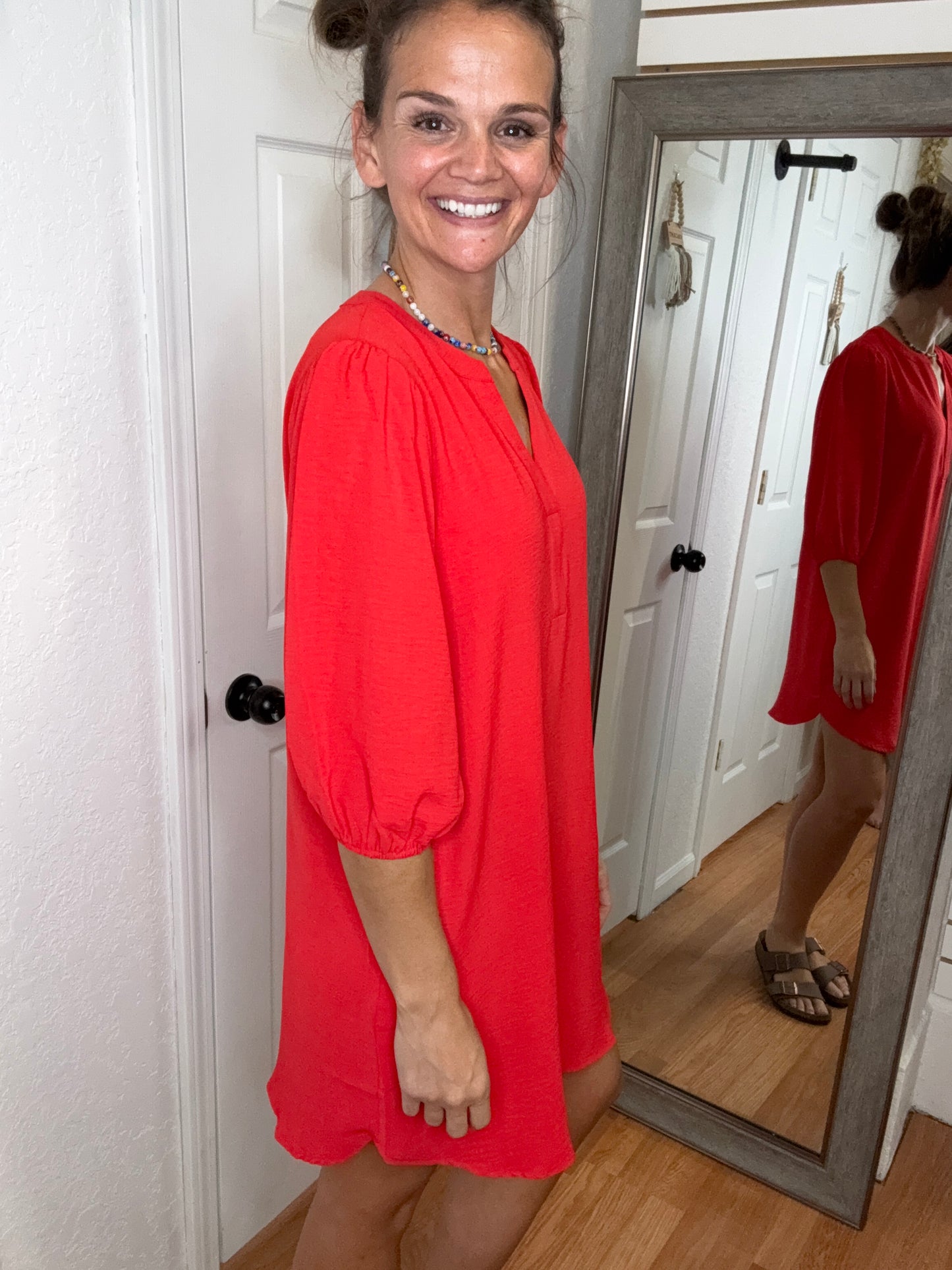 MARIBELL 3/4 SLEEVE SHIFT DRESS PERSIMON - MITTOSHOP