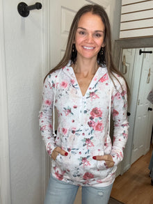 PINK BLOOM HALF ZIP HOODIE - MICHELLE MAE