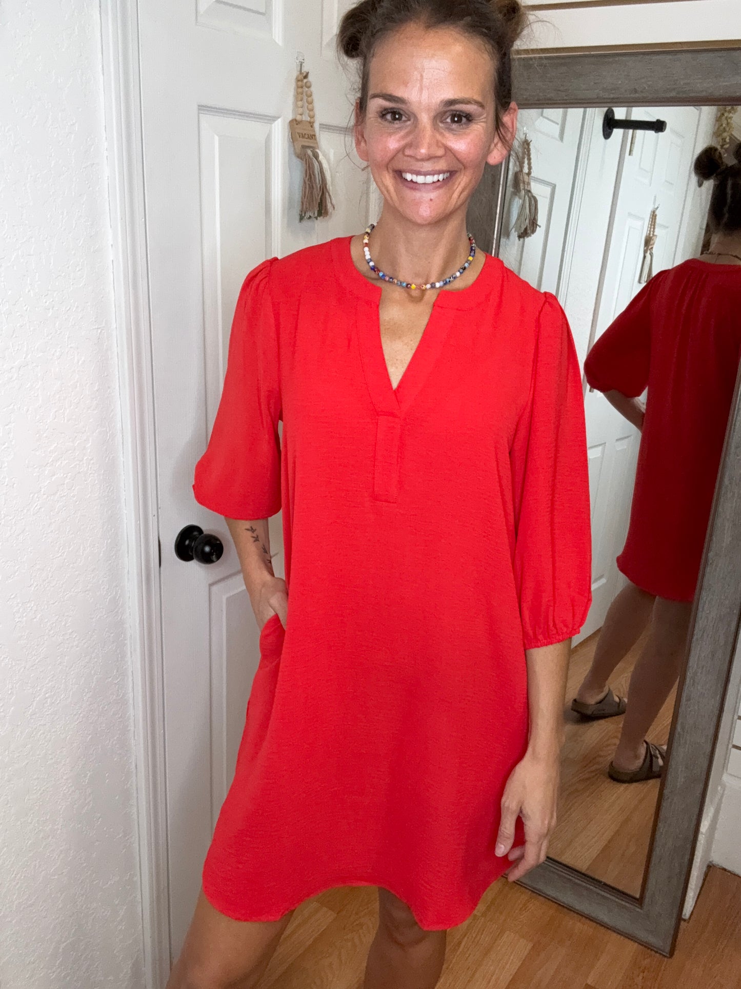 MARIBELL 3/4 SLEEVE SHIFT DRESS PERSIMON - MITTOSHOP