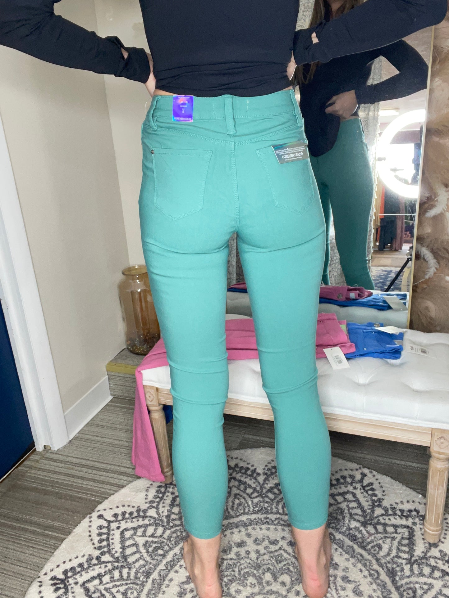 Hyperstretch Mid-Rise Skinny Jean Sea Green