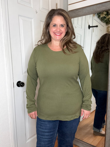 Reese Ribbed Long Sleeve Top Olive-  Michelle Mae