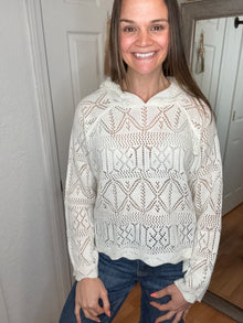 Candy Open Knit Hooded Top Off White - Cozy Co
