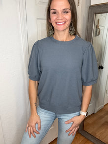 Libby Textured Half Sleeve Top Denim- Tres Bien