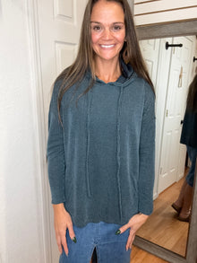 WHITNEY RIBBED HOODED TOP FADED NAVY - PS KATE
