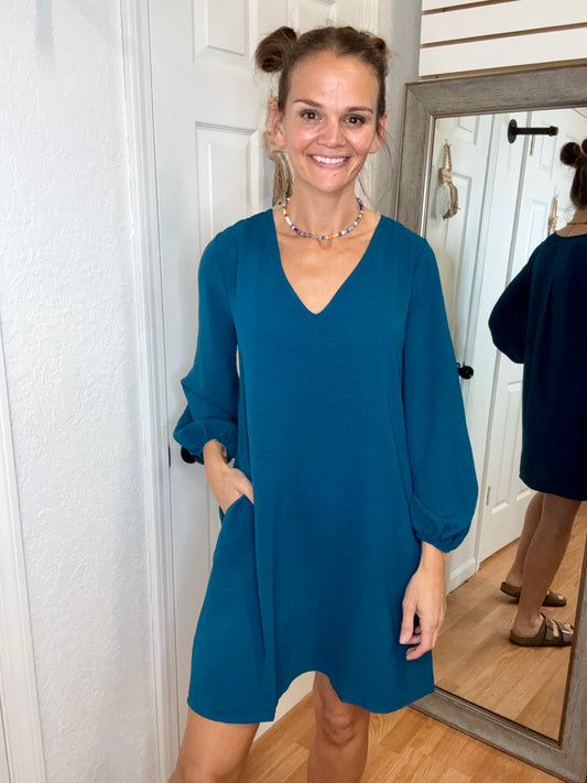 MARLENE SHIFT DRESS TEAL - MITTOSHOP