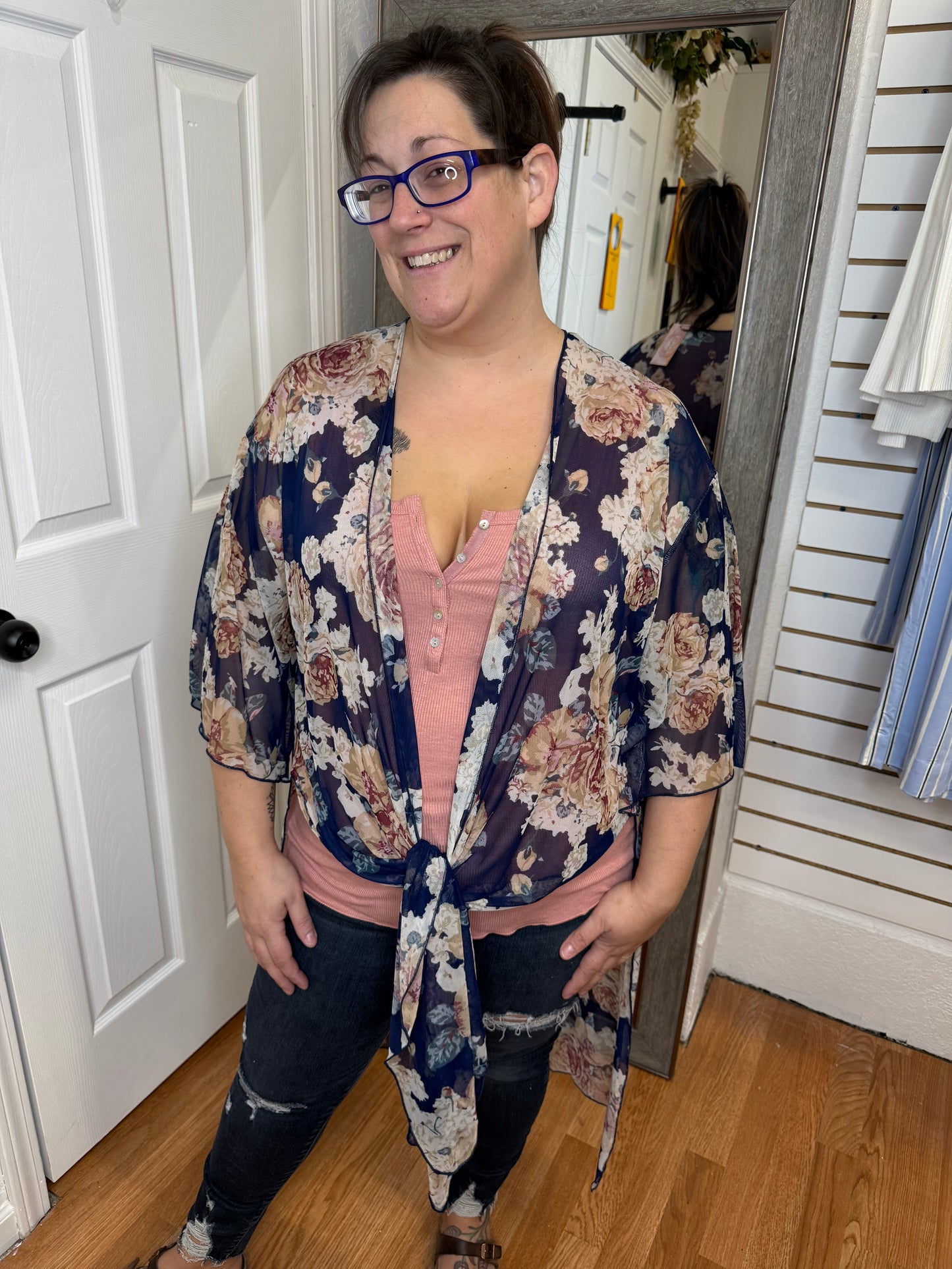 ETTA DUSTER KIMONO - NAVY FLORAL