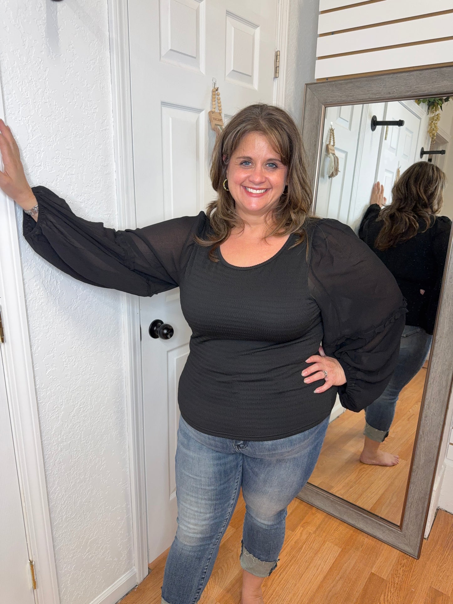 FAIRYTALE LONG SLEEVE BLOUSE TOP BLACK- MITTOSHOP