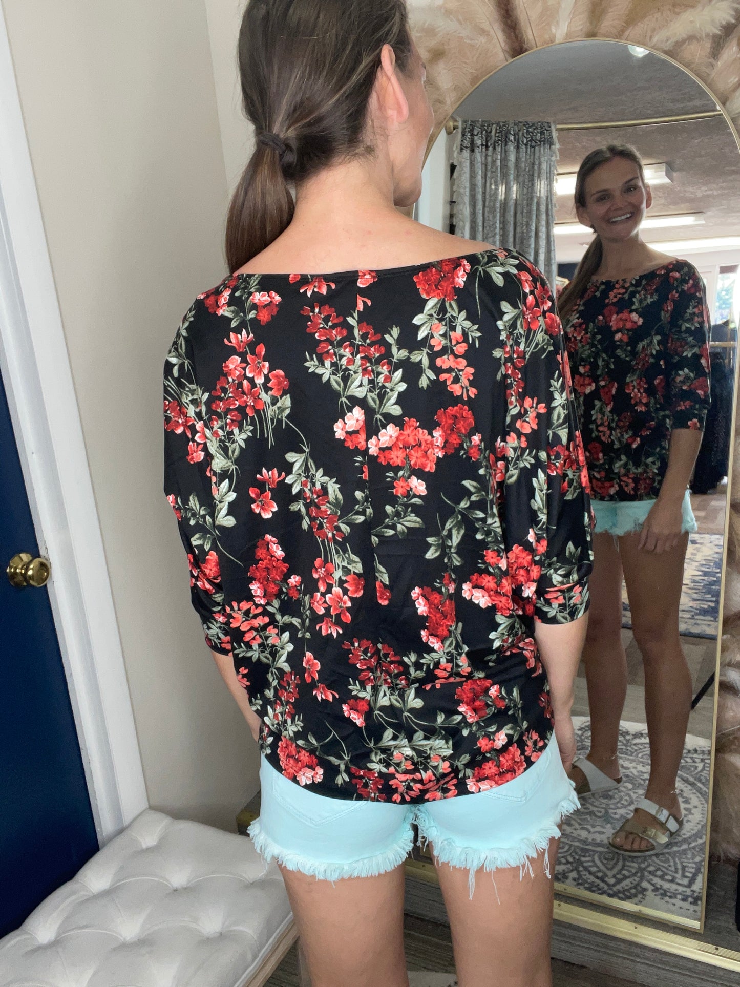 Jady Red Floral Dolman Top