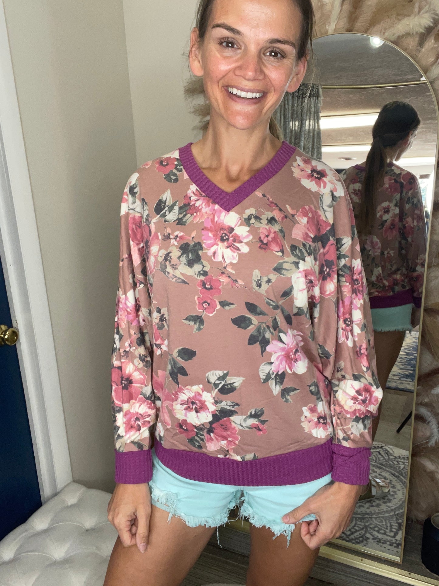 Cierra  Floral V Neck Sweater