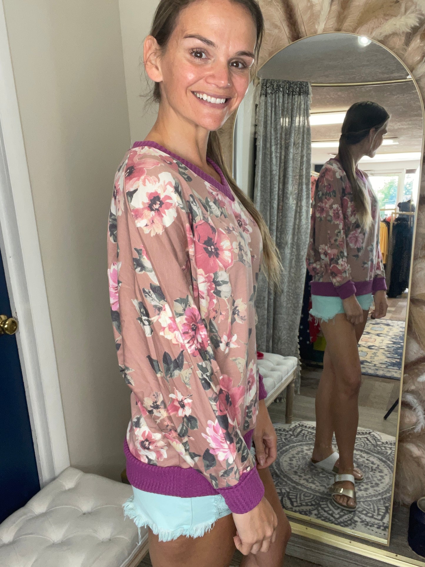 Cierra  Floral V Neck Sweater