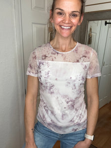 Patty Mesh Short Sleeve Top White Birch