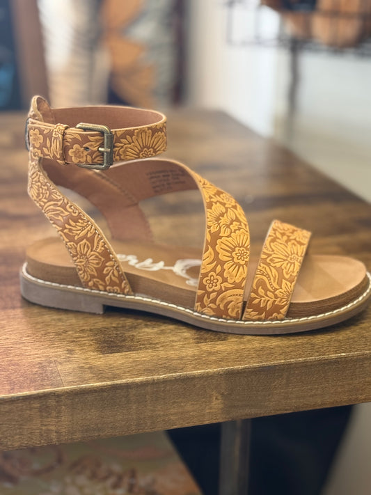 SYLVIE TOOLED ANKLE STRAP SANDAL - VERY G