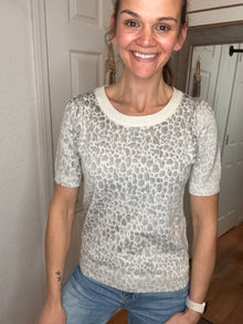 Larson Leopard Short Sleeve Top White Birch