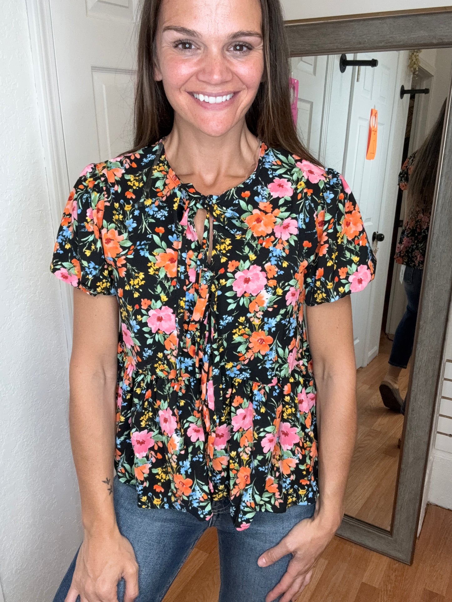 KENDALL TIE FRONT PEPLUM BLOUSE TOP - HAPTICS