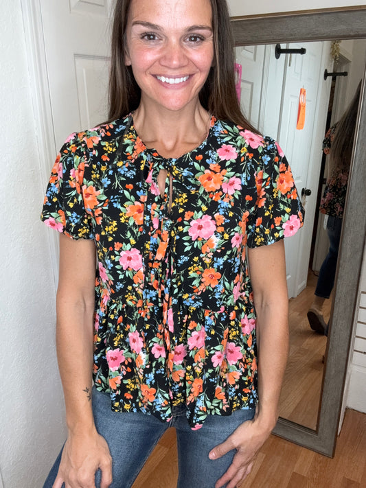 KENDALL TIE FRONT PEPLUM BLOUSE TOP - HAPTICS