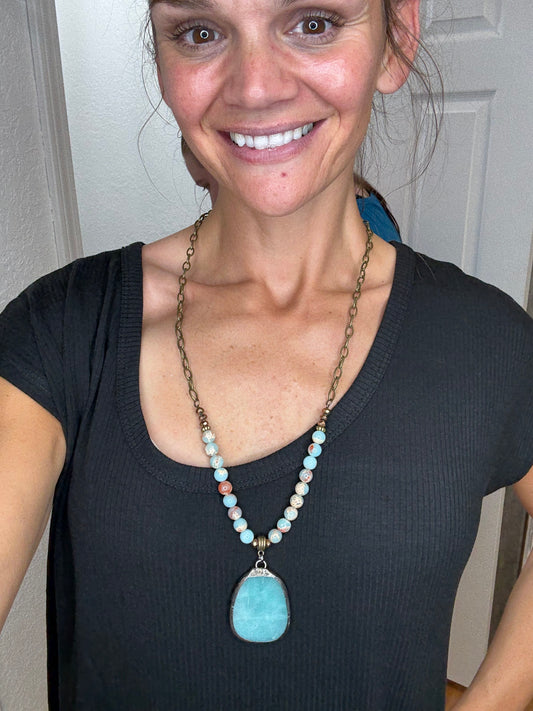 LUNA AMAZONITE STONE NECKLACE - DYLAN JEWELRY