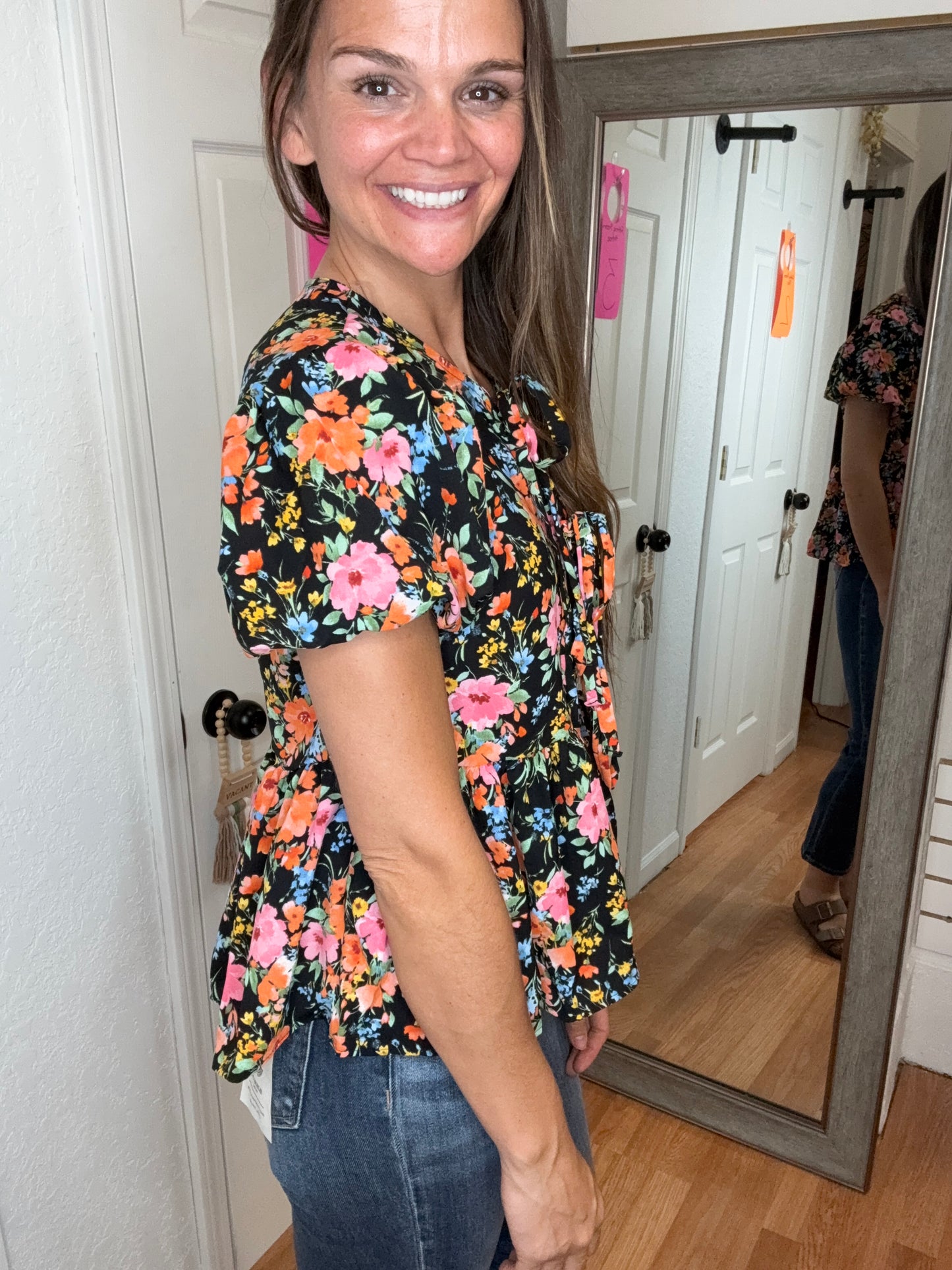 KENDALL TIE FRONT PEPLUM BLOUSE TOP - HAPTICS