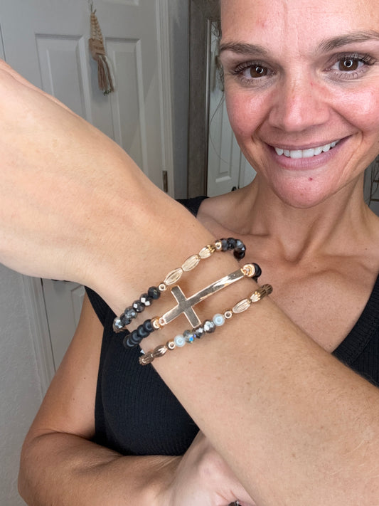 WENDY STACKED CROSS BRACELET BLACK - DYLAN JEWELRY