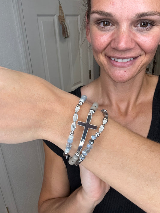 WENDY STACKED CROSS BRACELET SILVER - DYLAN JEWELRY