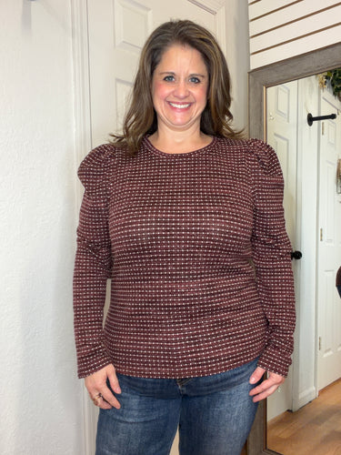 Peyton Long Sleeve Sweater Top Wine- Staccato
