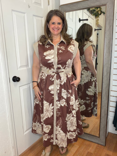 Iris Button Down Midi Dress Brown - Heimish