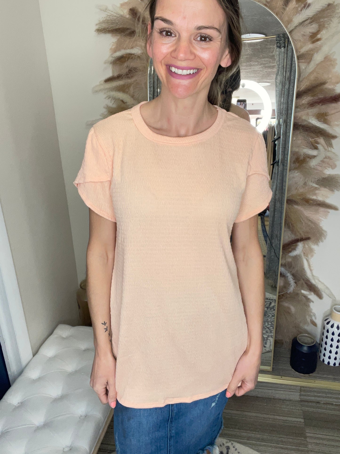 TULIP SLEEVE TOP - PEACH