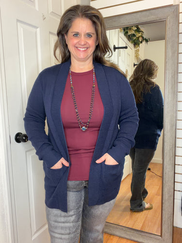 Gail Waffle Cardigan Navy - Staccato