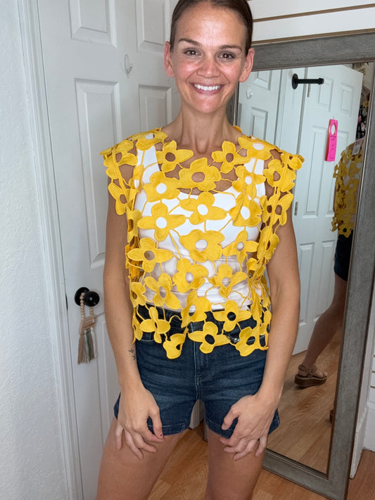 MERIGOLD CROCHET FLORAL CUT OUT SLEEVELESS TOP - BIBI