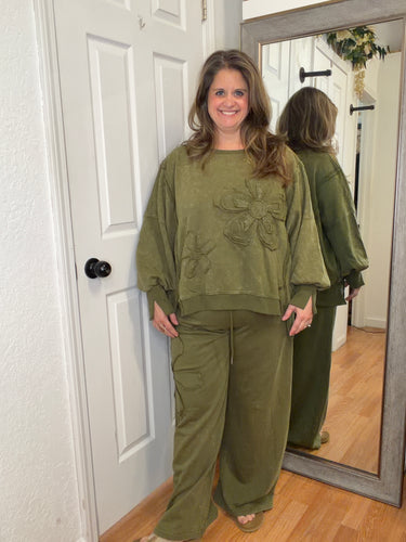 Naomi Wide Leg Sweatpants Olive - Heimish