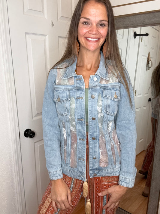 TINKERBELL - EMBROIDERED MESH DENIM JACKET - DAVI & DANI