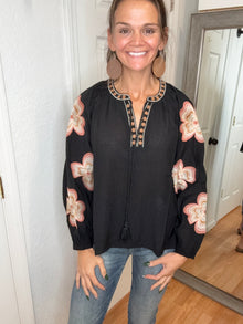 KYLIE LONG SLEEVE BLOUSE TOP BLACK - ODDI