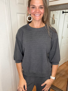 Leslie Textured Half Sleeve Top Charcoal - Tres Bien