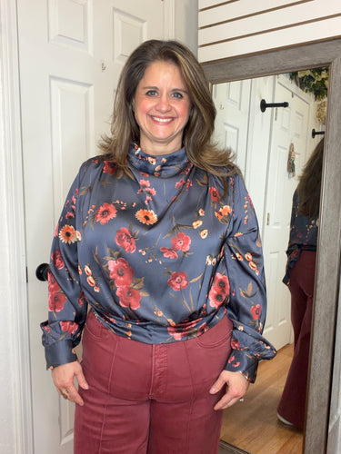 Mara Long Sleeve Blouse Top Navy- Listicle