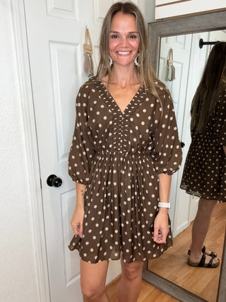 Elle Polka Dot Dress Brown- Hayden La