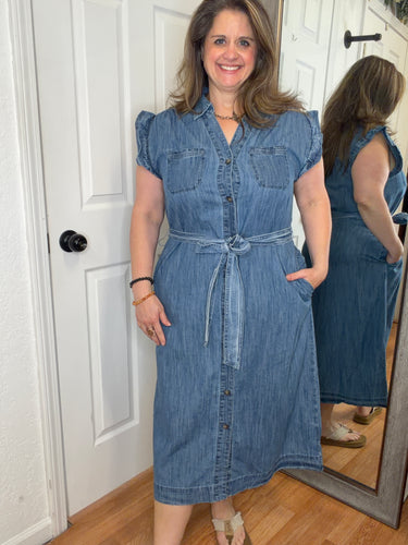 Delyn Denim Midi Dress- Heimish