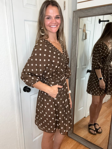 Elle Polka Dot Dress Brown- Hayden La