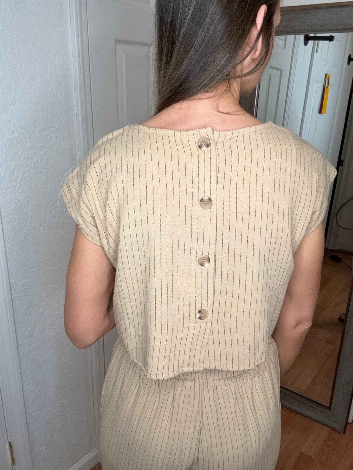 VESPER CROP TOP AND PANT SET - DARK KHAKI STRIPE -BLU PEPPER