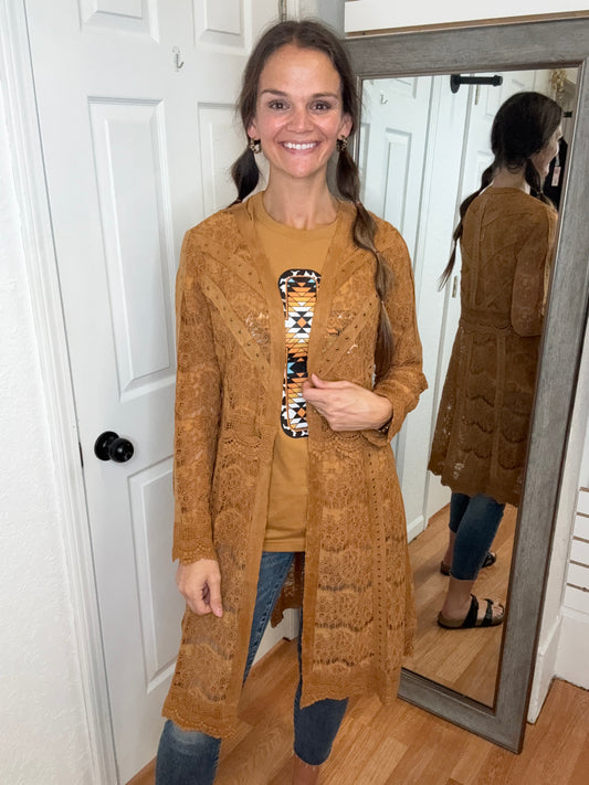 MYLA LACE CARDIGAN CAMEL VOCAL