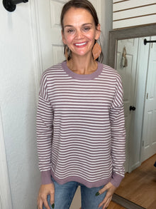LAVYN PULLOVER STRIPED LOVE SLEEVE SWEATER TOP LAVANDER - STACCATO