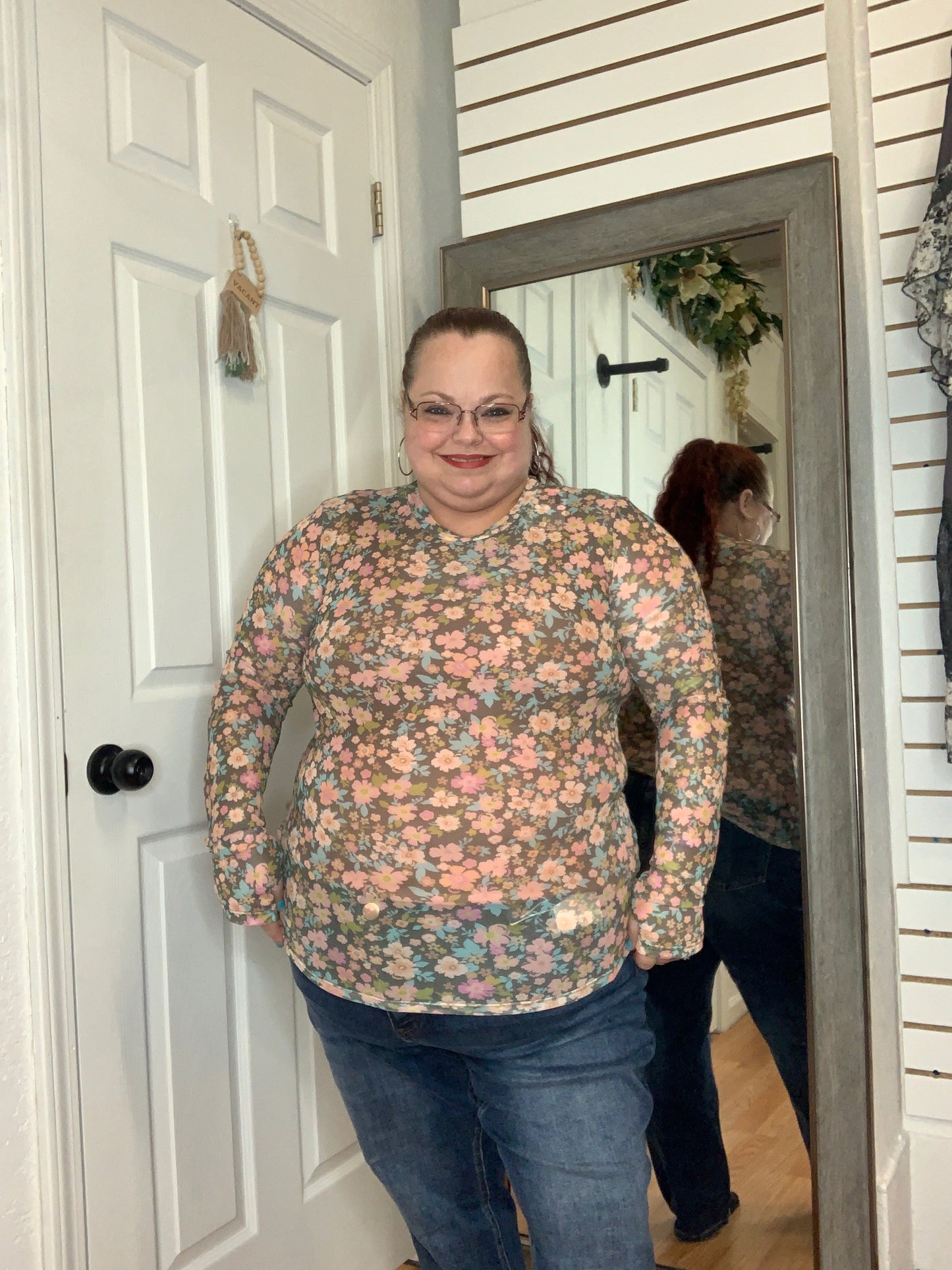 BLOOMS MESH TOP OLIVE FLORAL - BLAKELEY