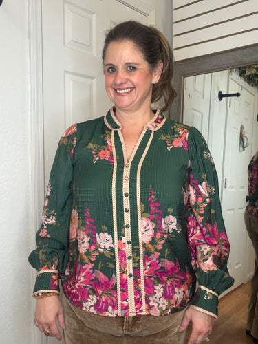 Fayla Long Sleeve Blouse Top Green- Oddi