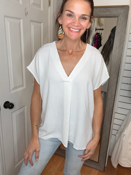 MARIE SHORT SLEEVE BLOUSE TOP - IVORY - MITTOSHOP
