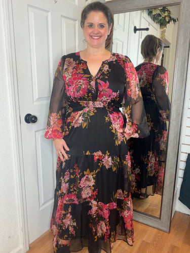 Lawry Long Sleeve Midi Dress Black- Oddi