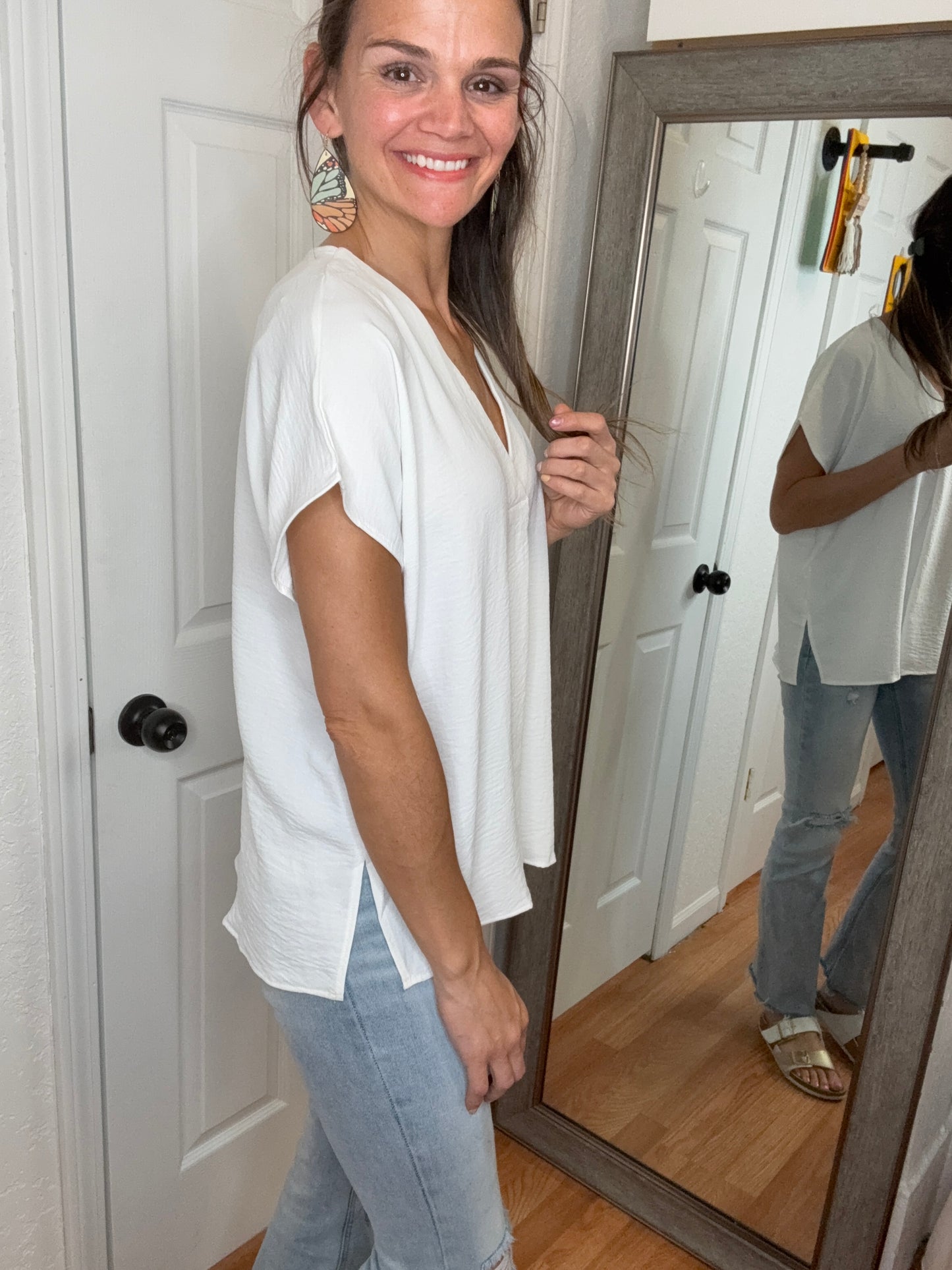 MARIE SHORT SLEEVE BLOUSE TOP - IVORY - MITTOSHOP