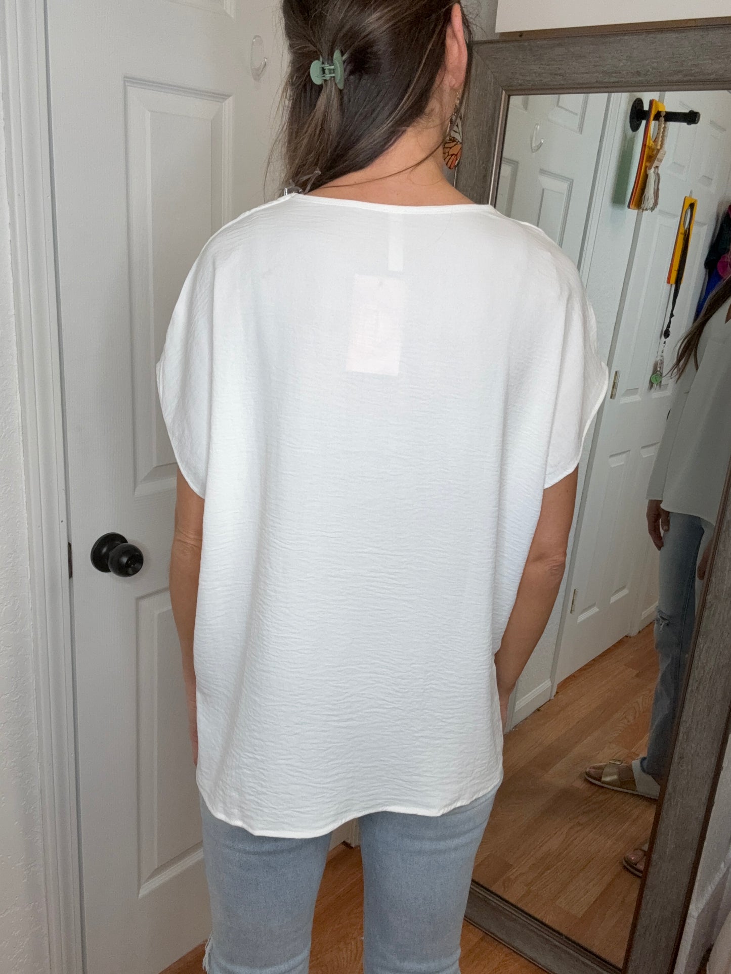 MARIE SHORT SLEEVE BLOUSE TOP - IVORY - MITTOSHOP