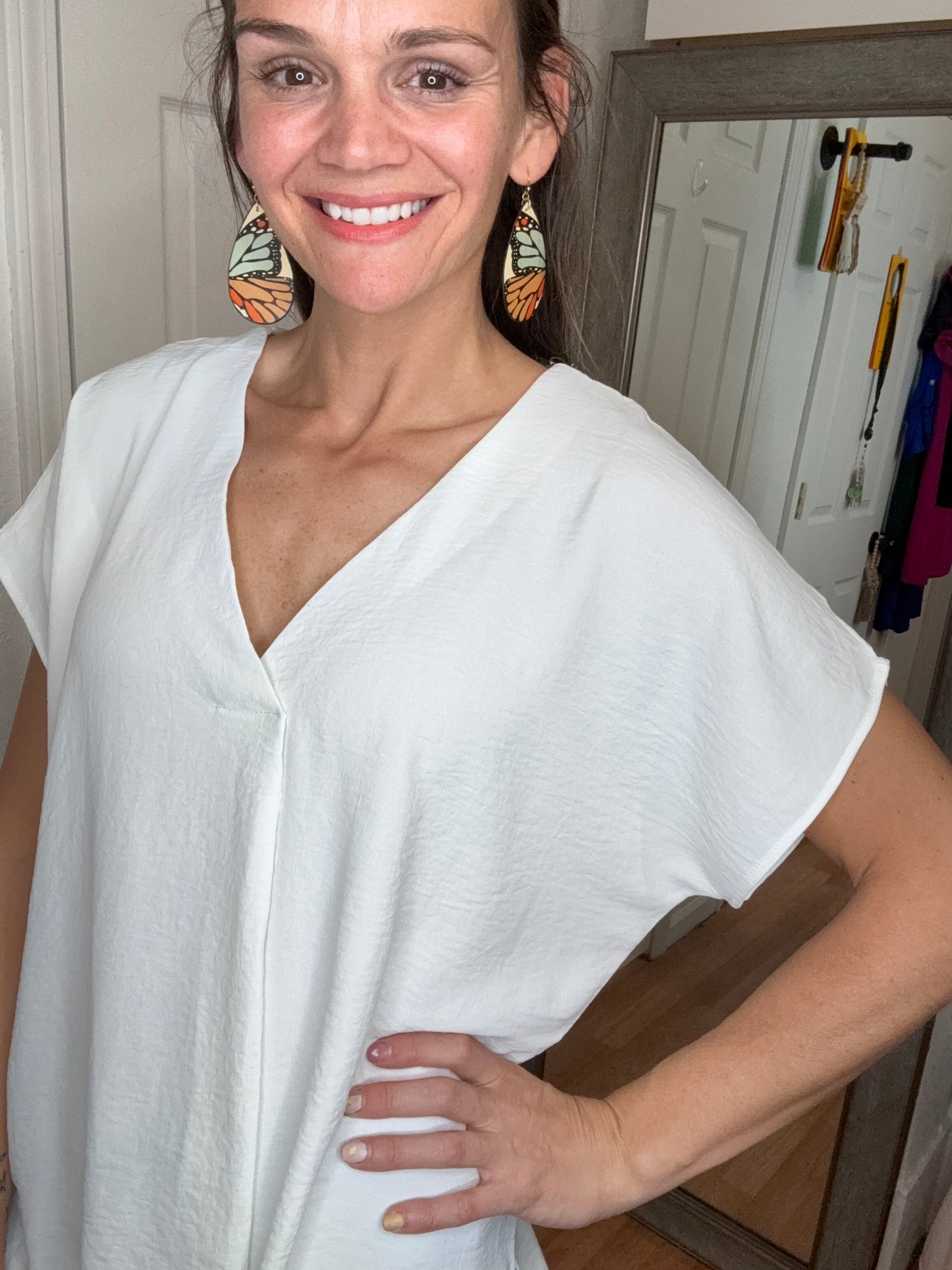 MARIE SHORT SLEEVE BLOUSE TOP - IVORY - MITTOSHOP