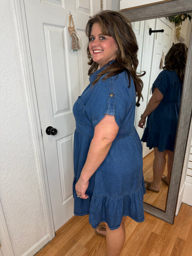 BELLA CHAMBRAY COLLARED MINI DRESS - BLU PEPPER B-Trendy Boutique BELLA CHAMBRAY COLLARED MINI DRESS - BLU PEPPER B-Trendy Boutique