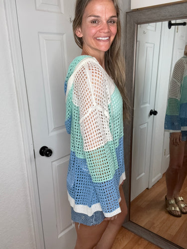 Seaside Open Knit Hooded Top- Cozy Co